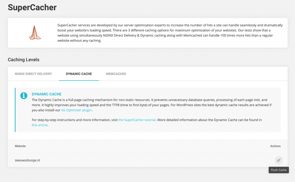 server level cache bij SiteGround