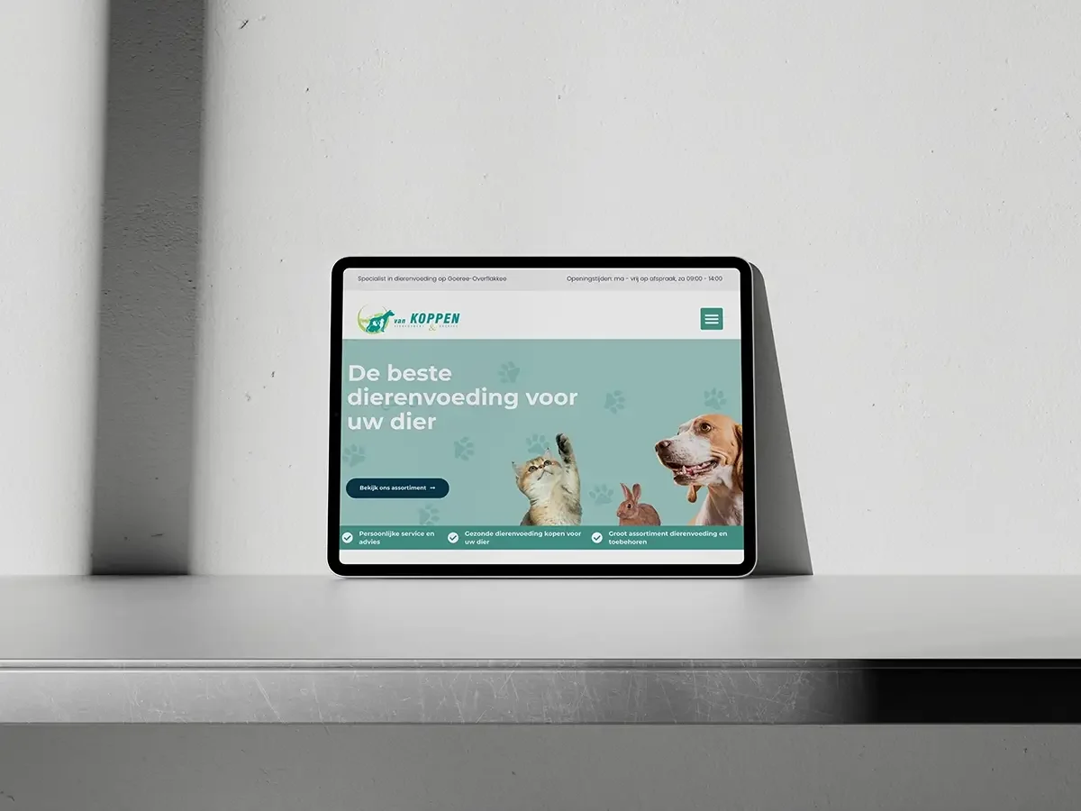 website design dierenwinkel op ipad