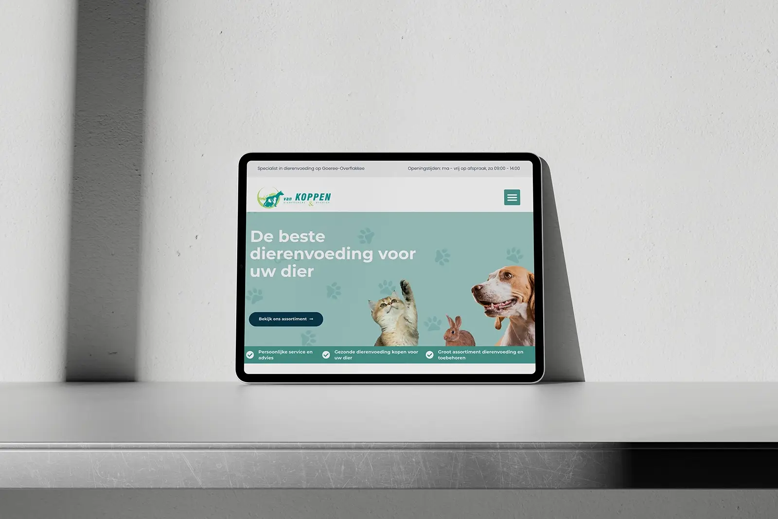 Maatwerk WordPress website dierenwinkel op ipad
